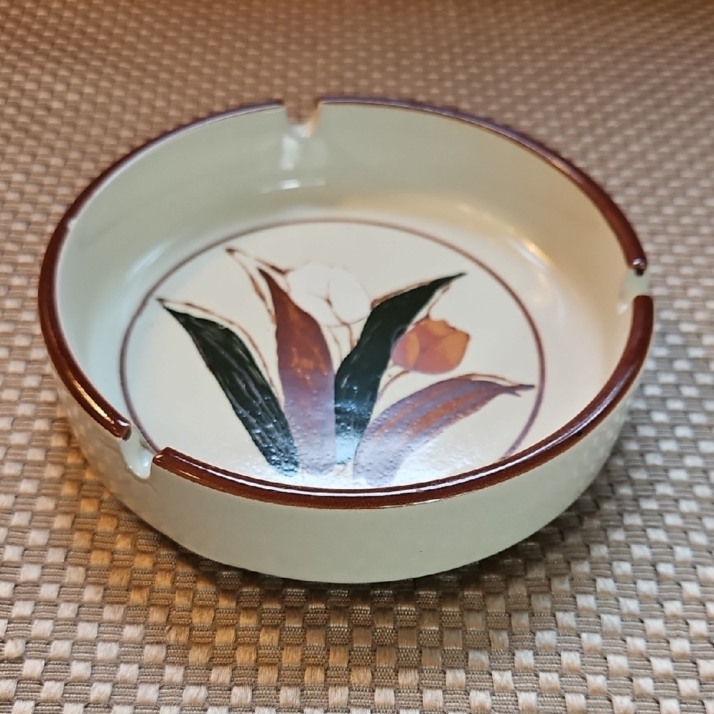 Vintage Otagiri Ashtray Hand Painted Stoneware 1970s